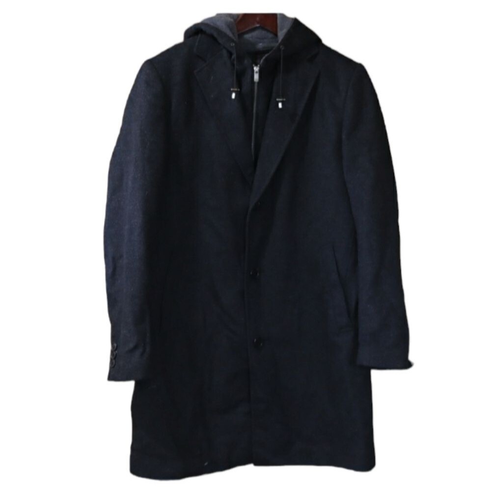 Sarar Black Wool Cashmere Convertible Mens Coat 42R Tailored Zipper Blazer Overc